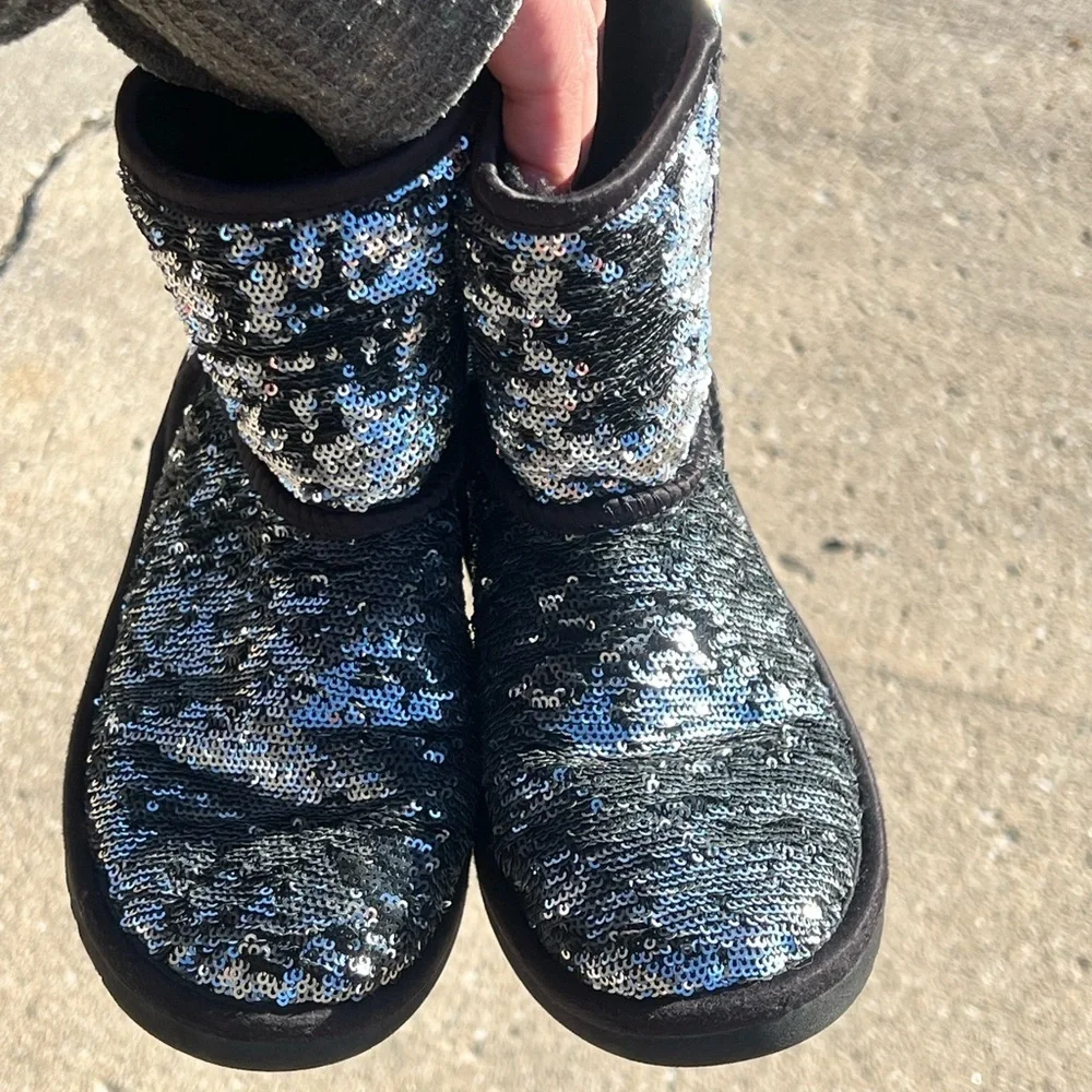UGG Silver Sequin Boots with Black Accents